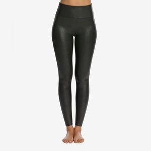 SPANX Faux Leather Black Tummy Control Leggings Size M